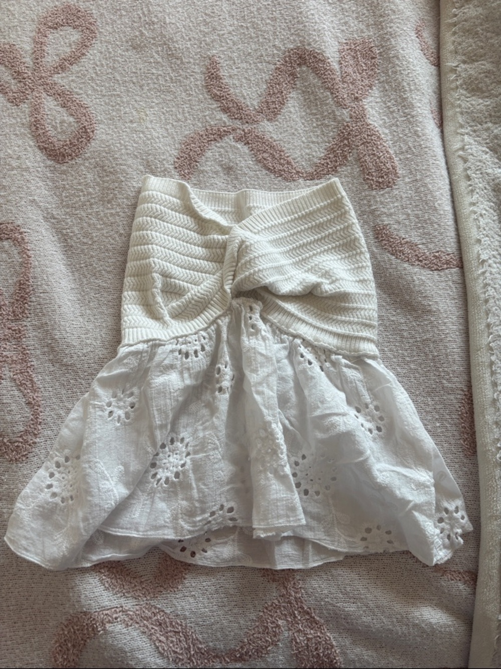 Amazon White Eyelet Knit Waistband Mini Skirt